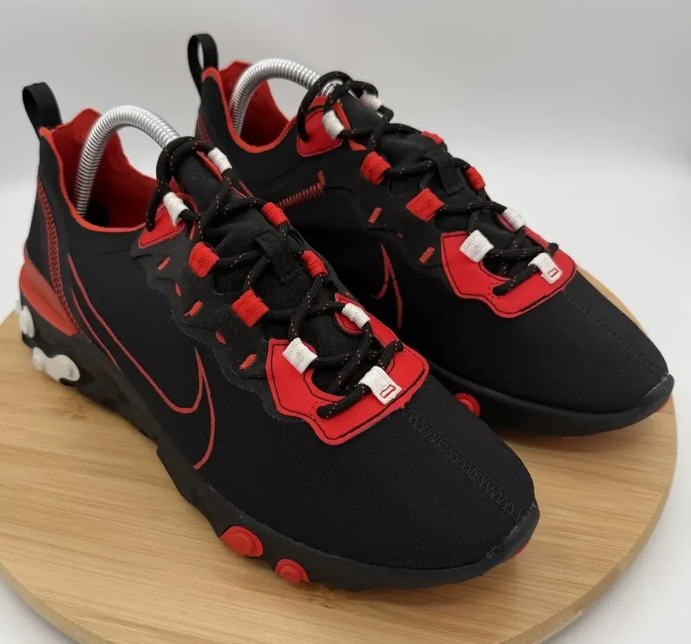 Nike React Element 55 Script Swoosh Mens Size 8.5 Athletic Sneakers Black Red